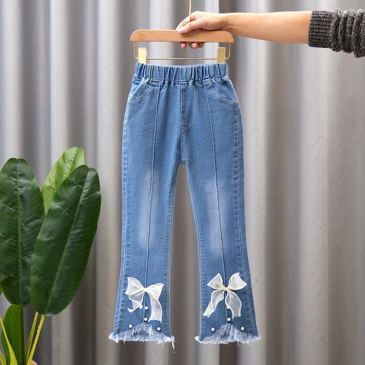 Lucky Jack Meisjesjeans Lente en herfst Kinderbroek met wijde pijpen Baby Casual flare-broek voor meisjes 140cm