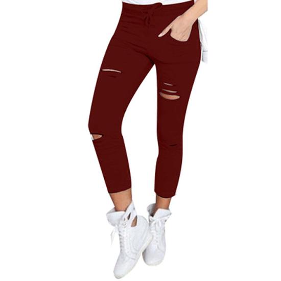 Acioa Dames legging met gat, gescheurde slanke stretchbroek met trekkoord XL