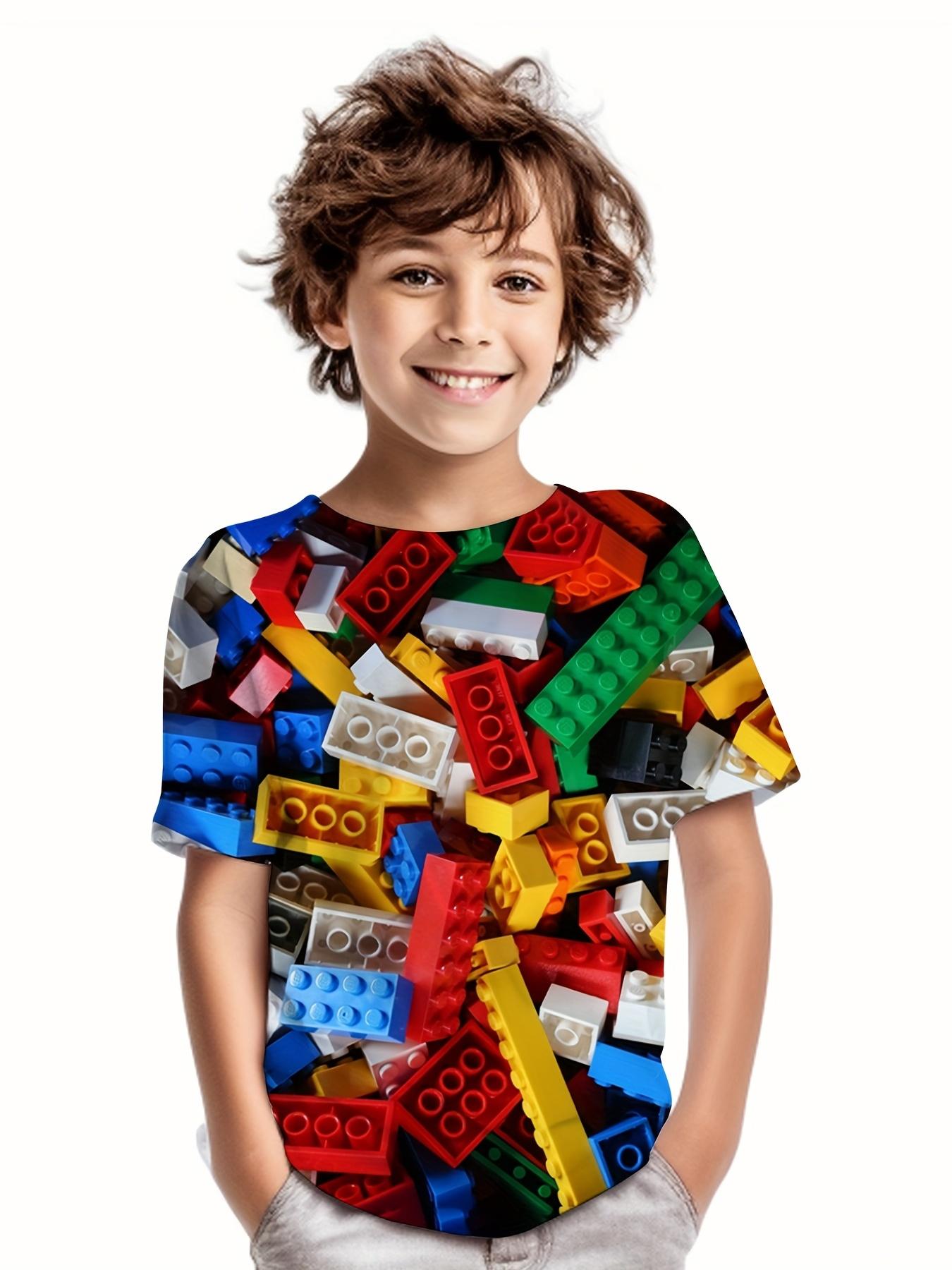 HerSight Kinderen T-shirt Bouwstenen 3D-print Jongens T-shirt Casual Pullover Ademend Korte Mouw T-shirt Voor Jongens Zomer Tops Camiseta 5-6Y