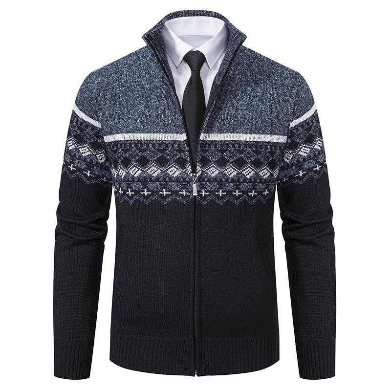 Cozy Up Gezellige truien voor heren, herenvest met volledige ritssluiting, casual kabelgebreide trui met opstaande kraag en zakken, jassen voor heren XL blauw