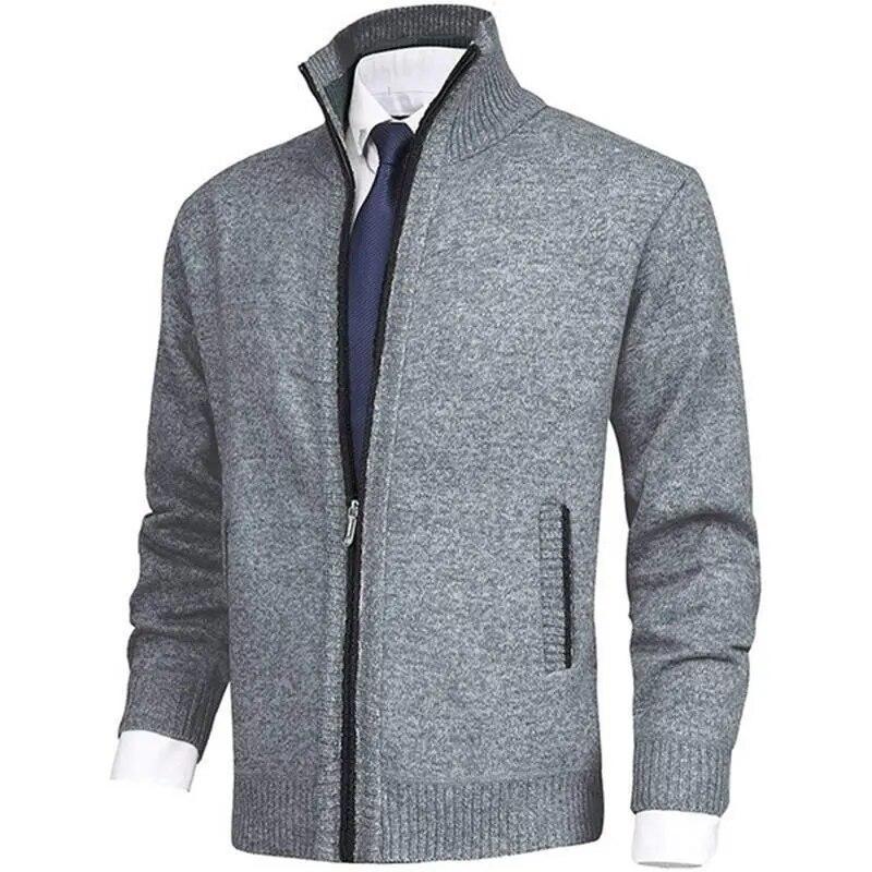 KING BILLION Winter dikke gebreide herentrui jas off white lange mouwen vest fleece volledige rits mannelijke casual plus size kleding voor de herfst US M 60-70 KG lichtgrijze kleur