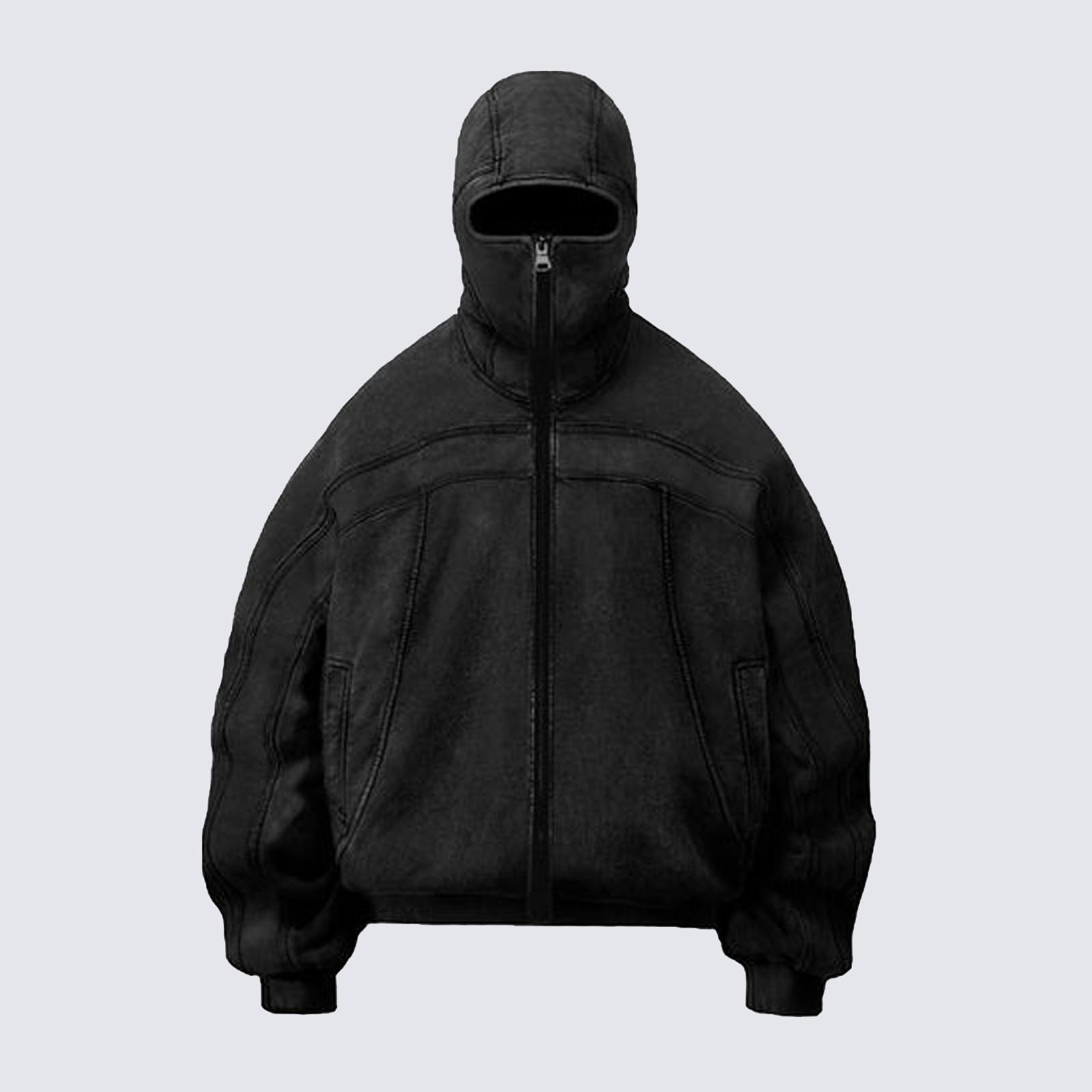 Wahaha123 Heren Pullover met Capuchon en Balaclava Hoodie met Rits Dubbele Capuchon Gemaskerd Winddicht Warm Jasje Sweatshirt Vrije Tijd Sweatshirt L zwart