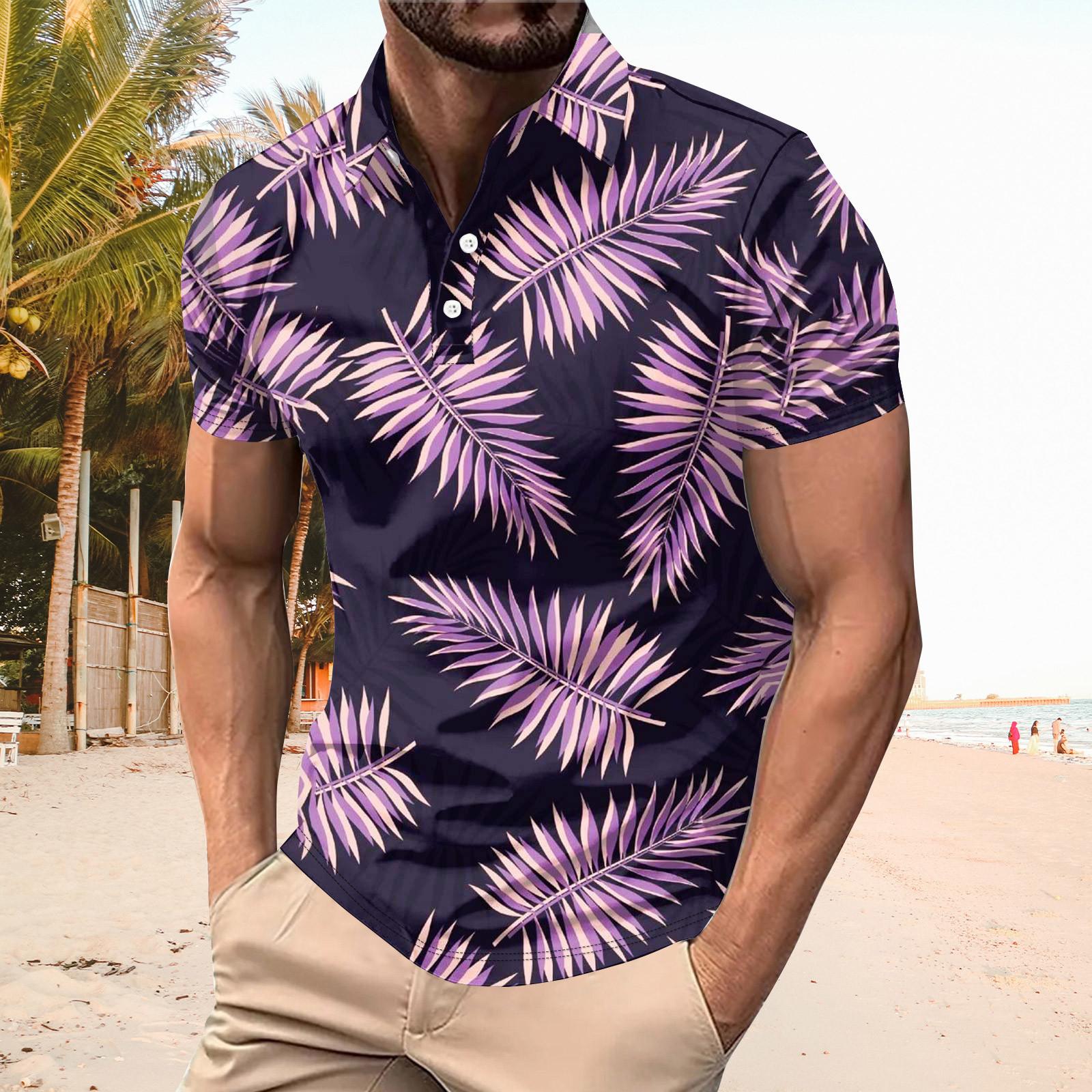 YiGeiWoLiGiaoGiao Golfshirt voor heren Casual Sport V-hals Geribbelde kraag Korte mouw Mode Casual Effen Kleur Effen Lente en zomer Normale pasvorm XL paars