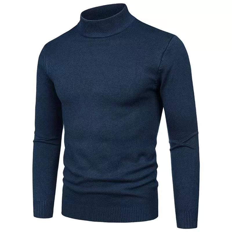 CHIC STUDIO Herfst en winter Niet vervagen Anti-pilling Kerngesponnen garen Effen kleur Heren semi-coltrui Onderkant gebreide trui M Vloot