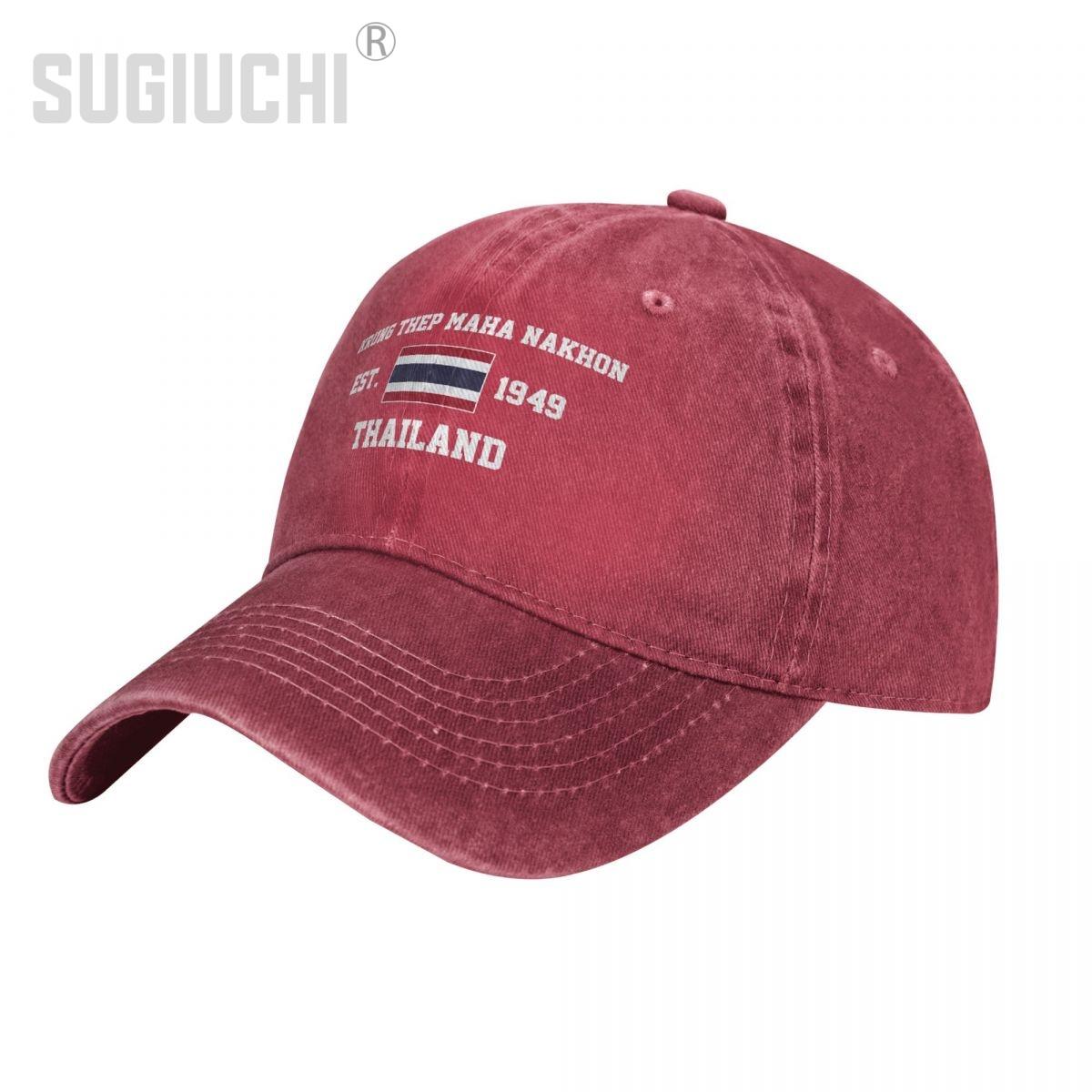 ALLRICK Vlag van Thailand EST.1949 Krung Thep Maha Nakhon Unisex Adult Washed Denim Baseball Cap Unisex Vintage Katoen Patriottische Trucker Hat One Size