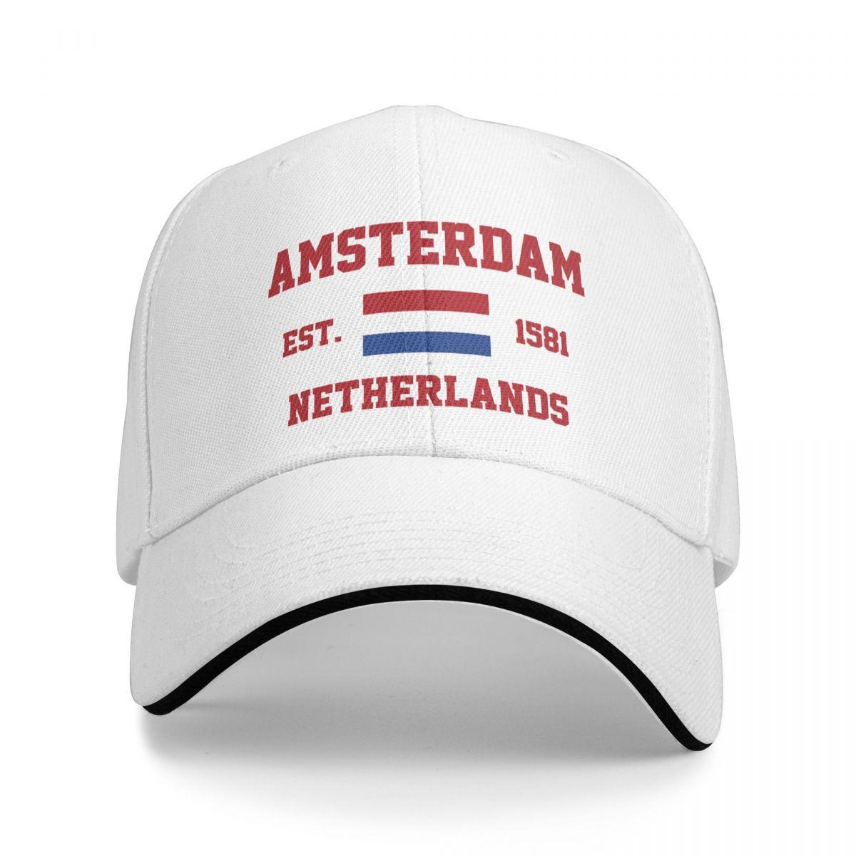 ALLRICK Baseball Cap Nederland EST.1581 Amsterdam Capital Unisex WoUnisex Unisex Hip Hop Sandwich Caps Snapback Golf Hoed Vissen One Size