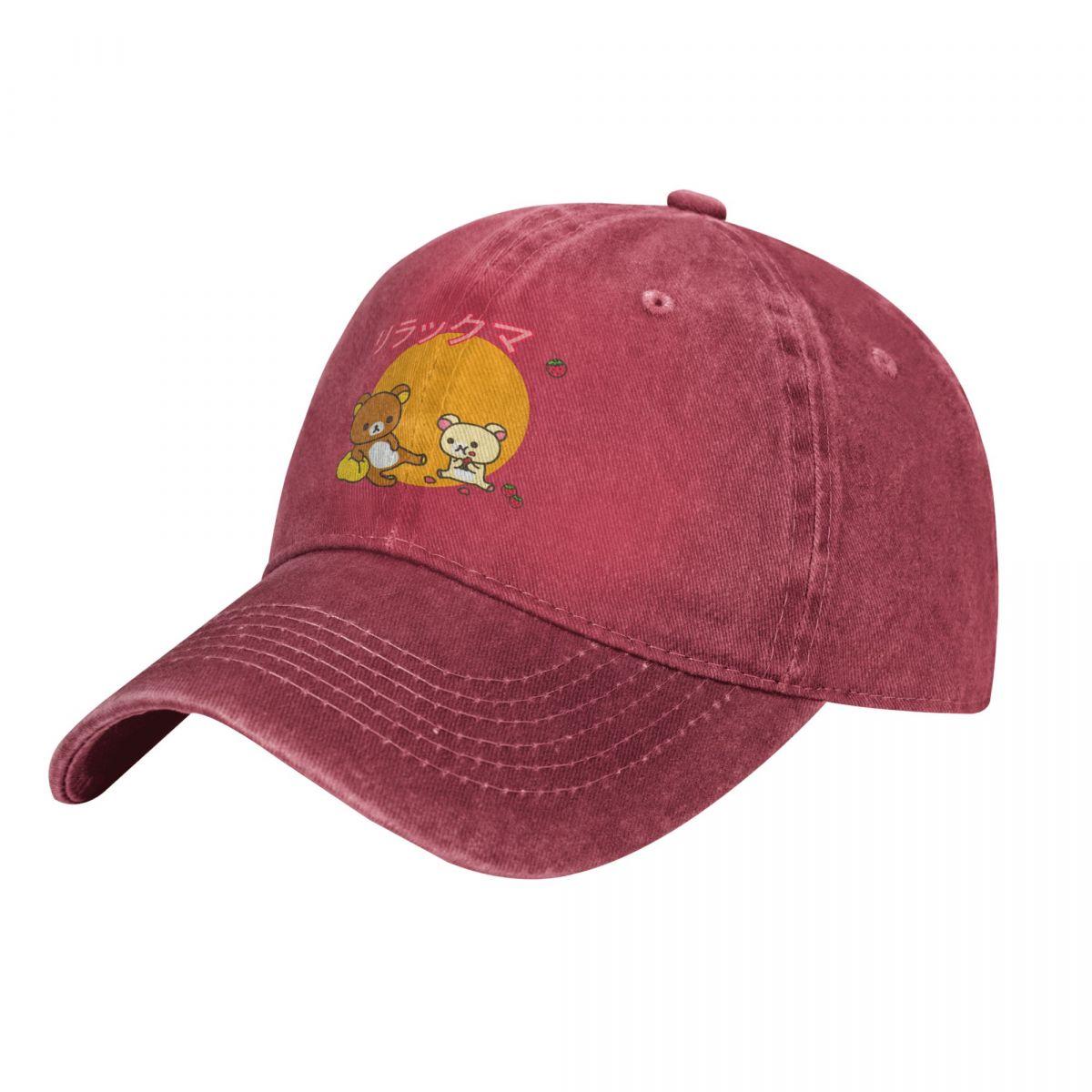 PREETY TOP 931-Rilakkuma en Korilakkuma eet aardbeien vintage honkbalpet wasbare katoenen verstelbare pet hoeden voor unisex Adjustable