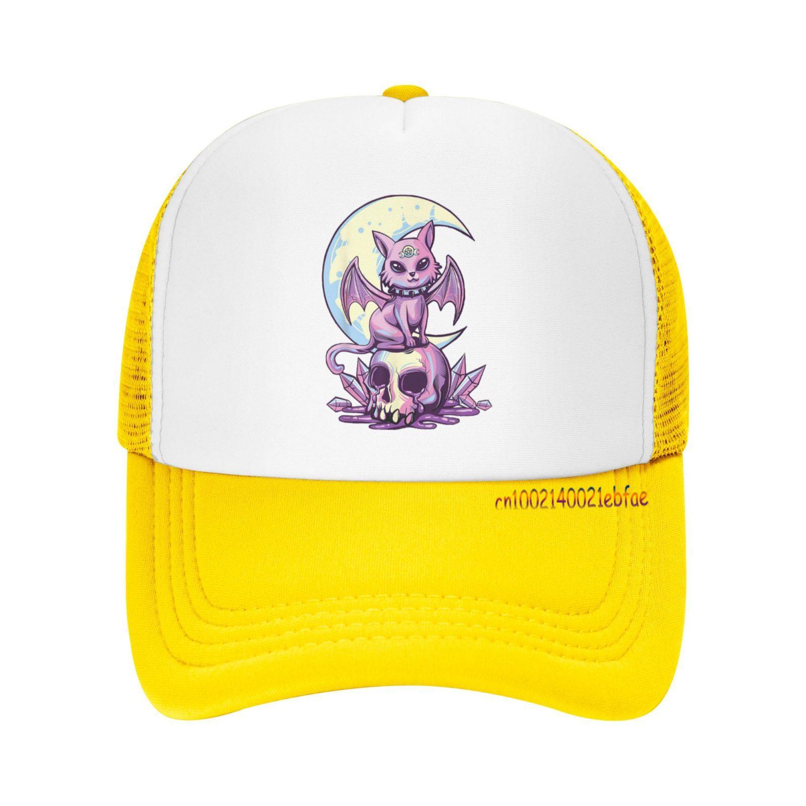 Flowers Fashion Pastel Goth Wiccan Cat Cute Griezelige Witchy Cat en Skull Baseball Cap Unisex Zomerzonbescherming Mesh Hat Unisex Snapback Hoeden One Size