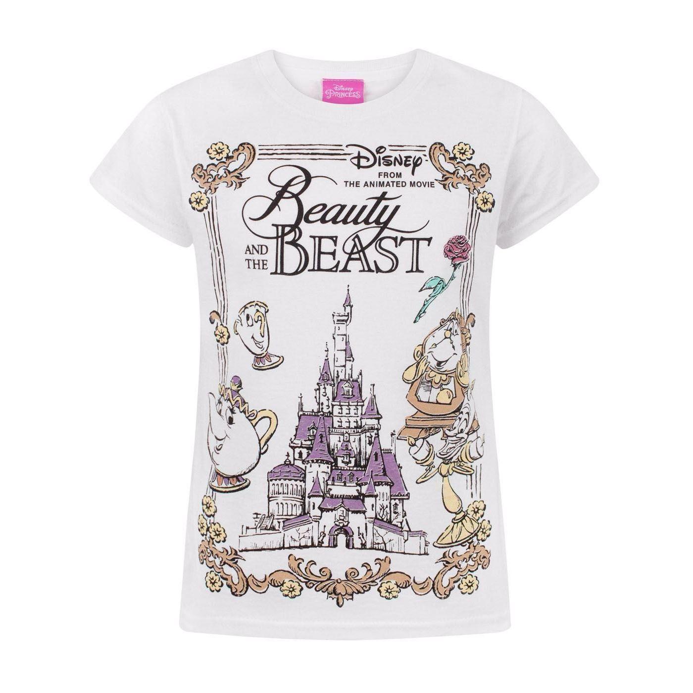Beauty And The Beast Belle en het beest T-shirt met korte mouwen voor meisjes 13-14 wit
