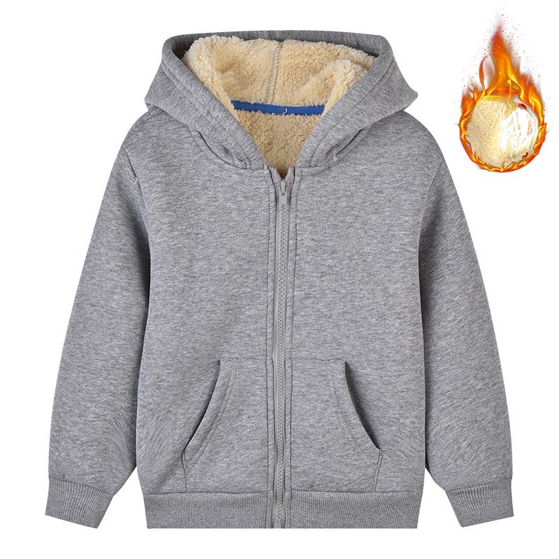 Dola Unisex Winter Fleece Hoodies voor Jongens Sweatshirt Casual Dikker Warme Kinderen Rits Jas Tops 8 9 10 12 Jaar Meisjes Kleding Kostuums 130cm grijs
