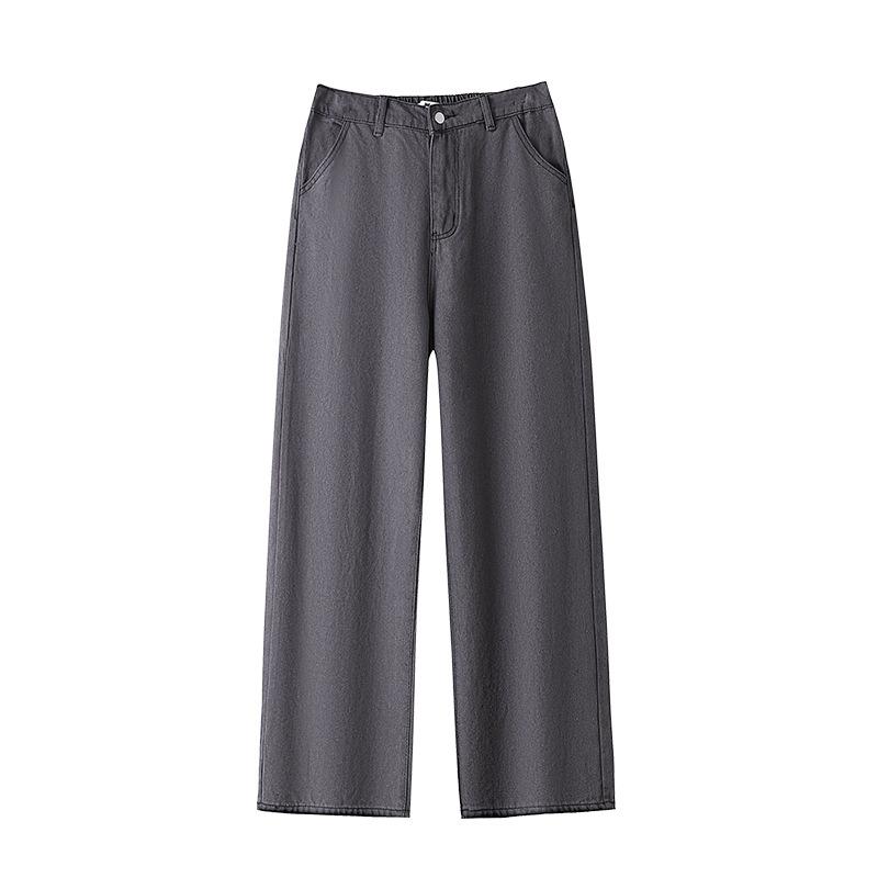 CANVAUS Plus Size Dames Jeans Mode Rechte Straat Stijl Denim Broek Elastische Taille Broek 2XL lichtgrijze kleur