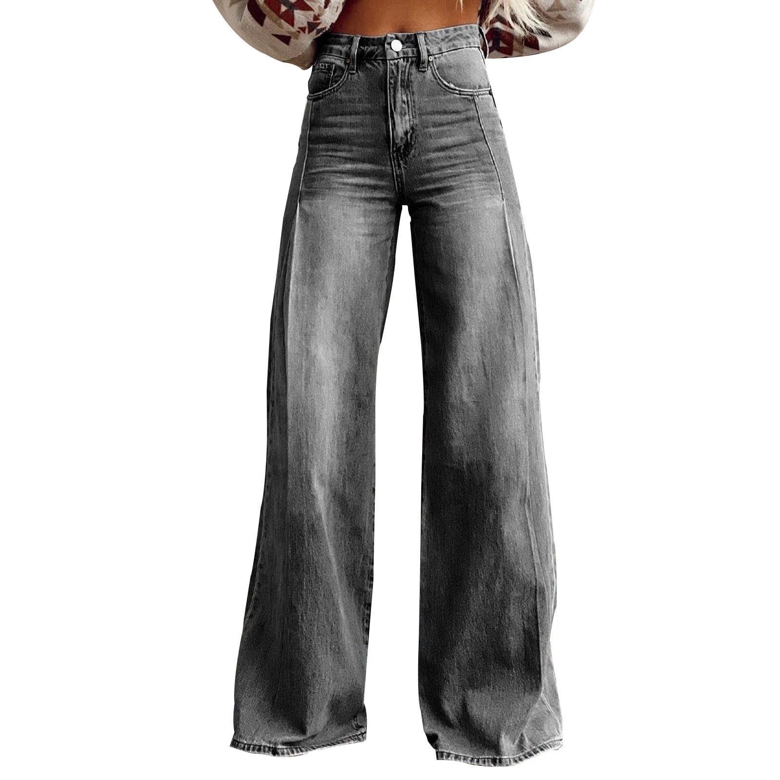 Hong  Art Damesmode Casual Veelzijdige Vintage Wijde Pijpen Jeans XXXL
