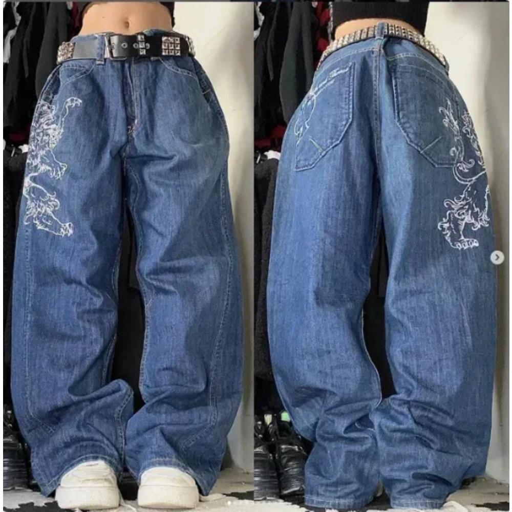 Tinicoo Y2K Amerikaanse Nieuwe Retro Straat Hip-hop Losse Jeans Vrouwelijke Harajuku Hoge Taille Wijde Pijpen Broek Gotische Wijde Broek Straat Broek S