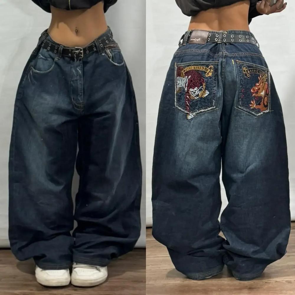 Tinicoo Y2K Amerikaanse Nieuwe Retro Straat Hip-hop Losse Jeans Vrouwelijke Harajuku Hoge Taille Wijde Pijpen Broek Gotische Wijde Broek Straat Broek S