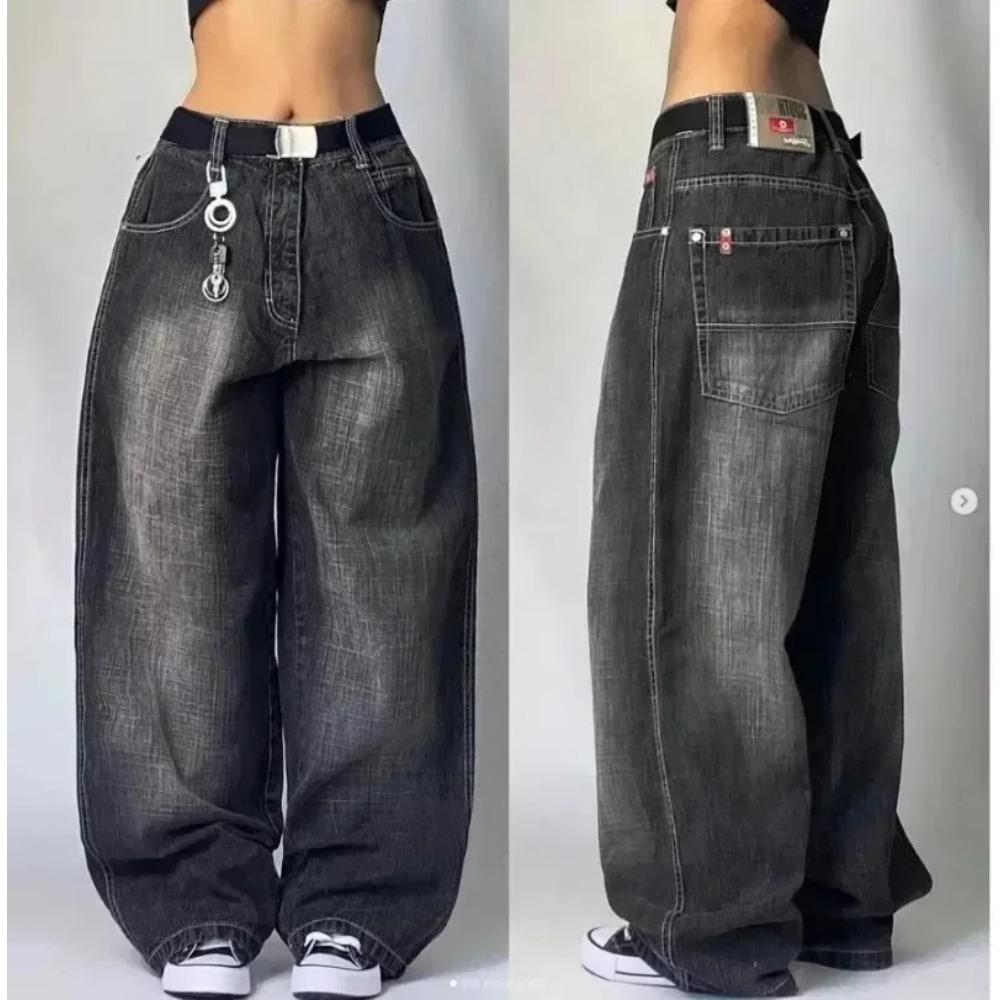 Tinicoo Y2K Amerikaanse Nieuwe Retro Straat Hip-hop Losse Jeans Vrouwelijke Harajuku Hoge Taille Wijde Pijpen Broek Gotische Wijde Broek Straat Broek M