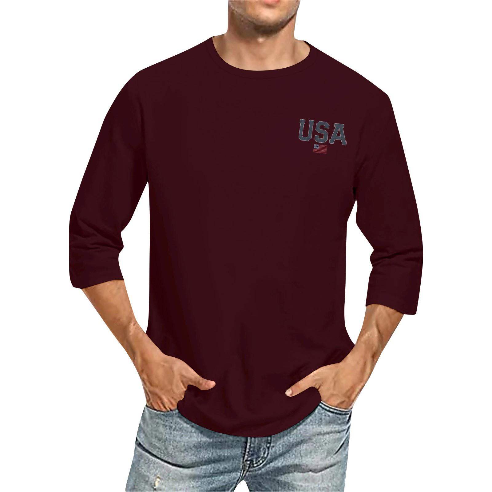 Chicago Rose Men's casual and fashionable printed collar three-quarter sleeve top T-shirt M wijn