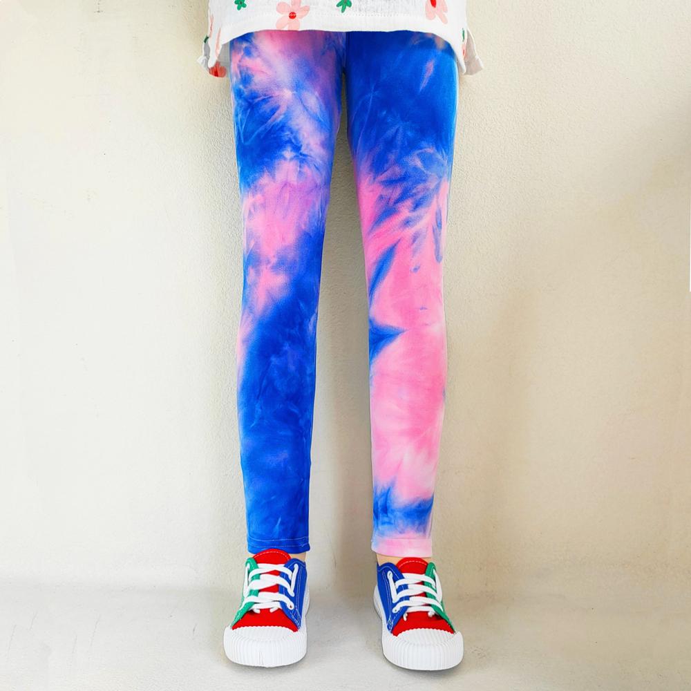 QEENRAAN Kinderbroeken Kleurrijke fluorescerende kleurenprintleggings voor meisjes Broeken Babymeisjes Zachte elastische skinny broek 140 blauw