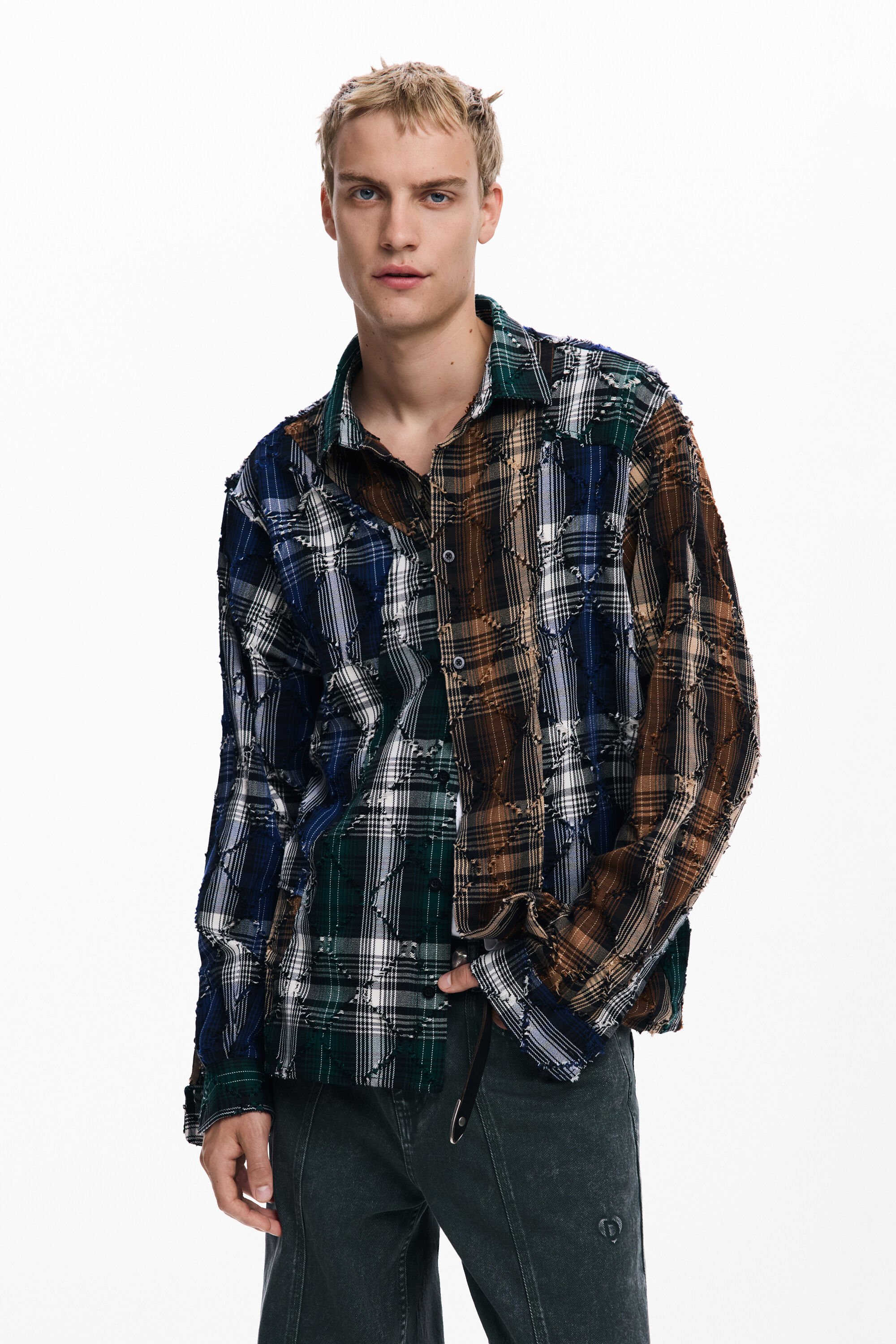 Desigual Overhemd met geborduurde ruiten - MATERIAL FINISHES
