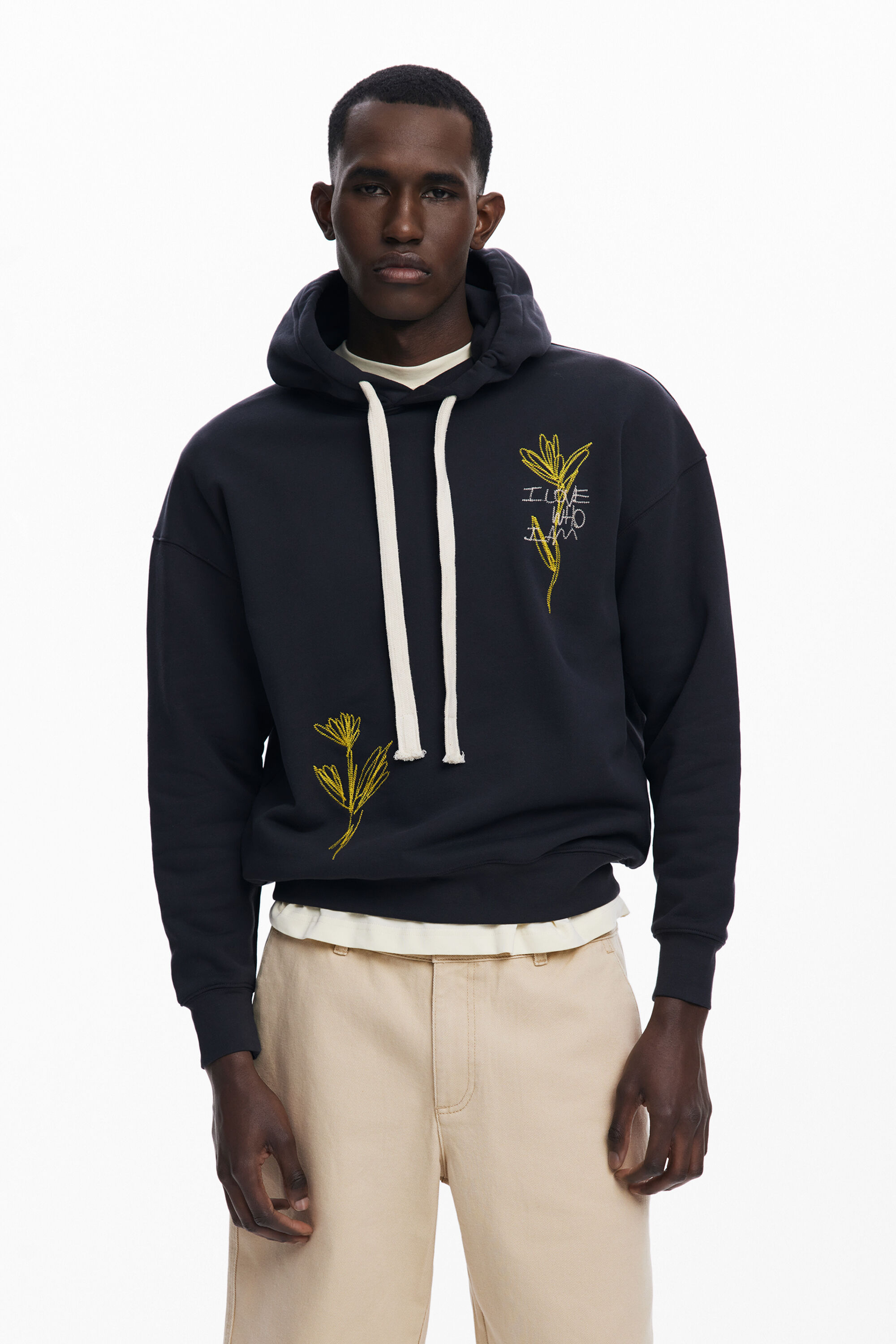 Desigual Sweatshirt met capuchon en borduursels - BLACK
