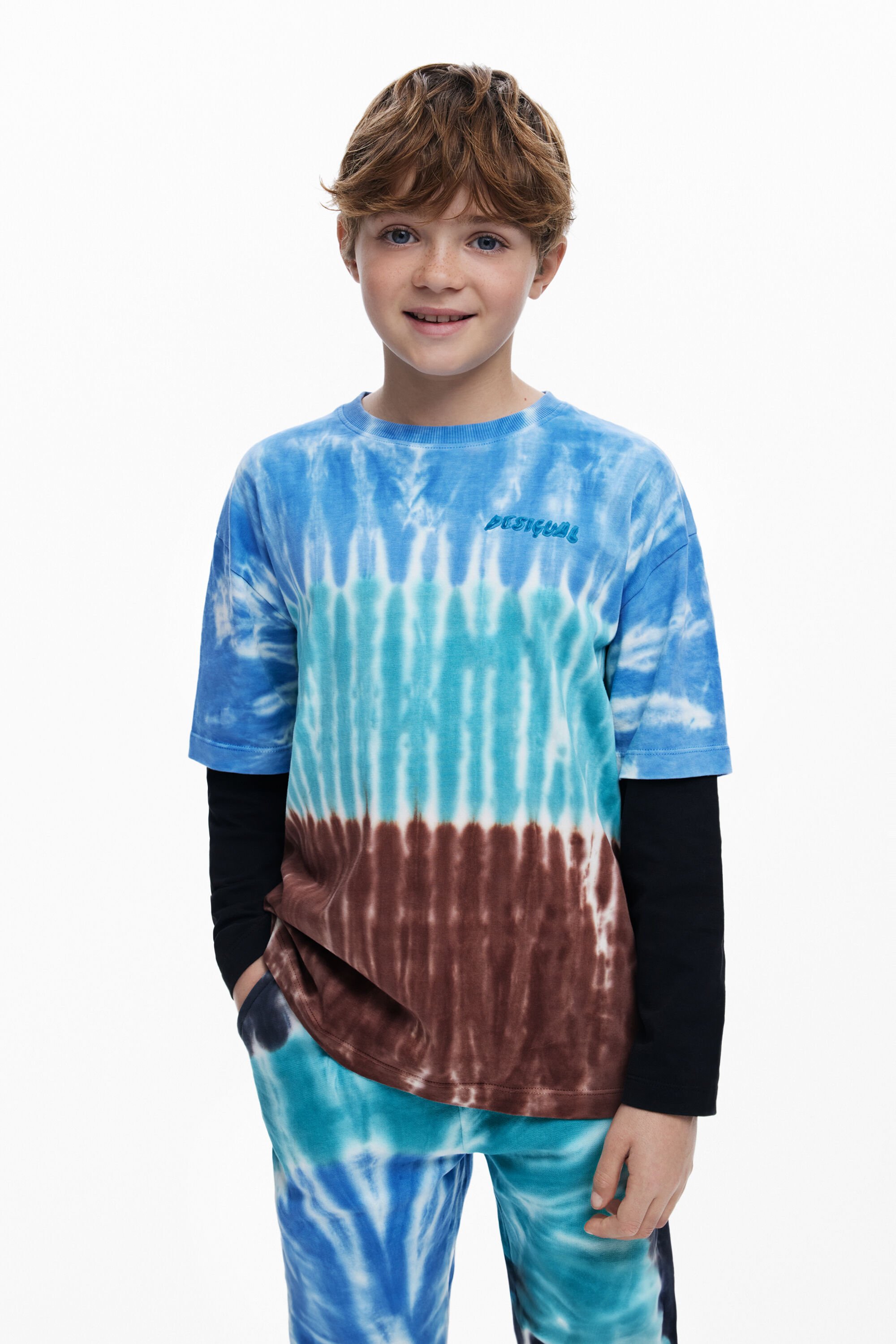 Desigual Tie-Dye T-shirt met laagjeslook - BLACK