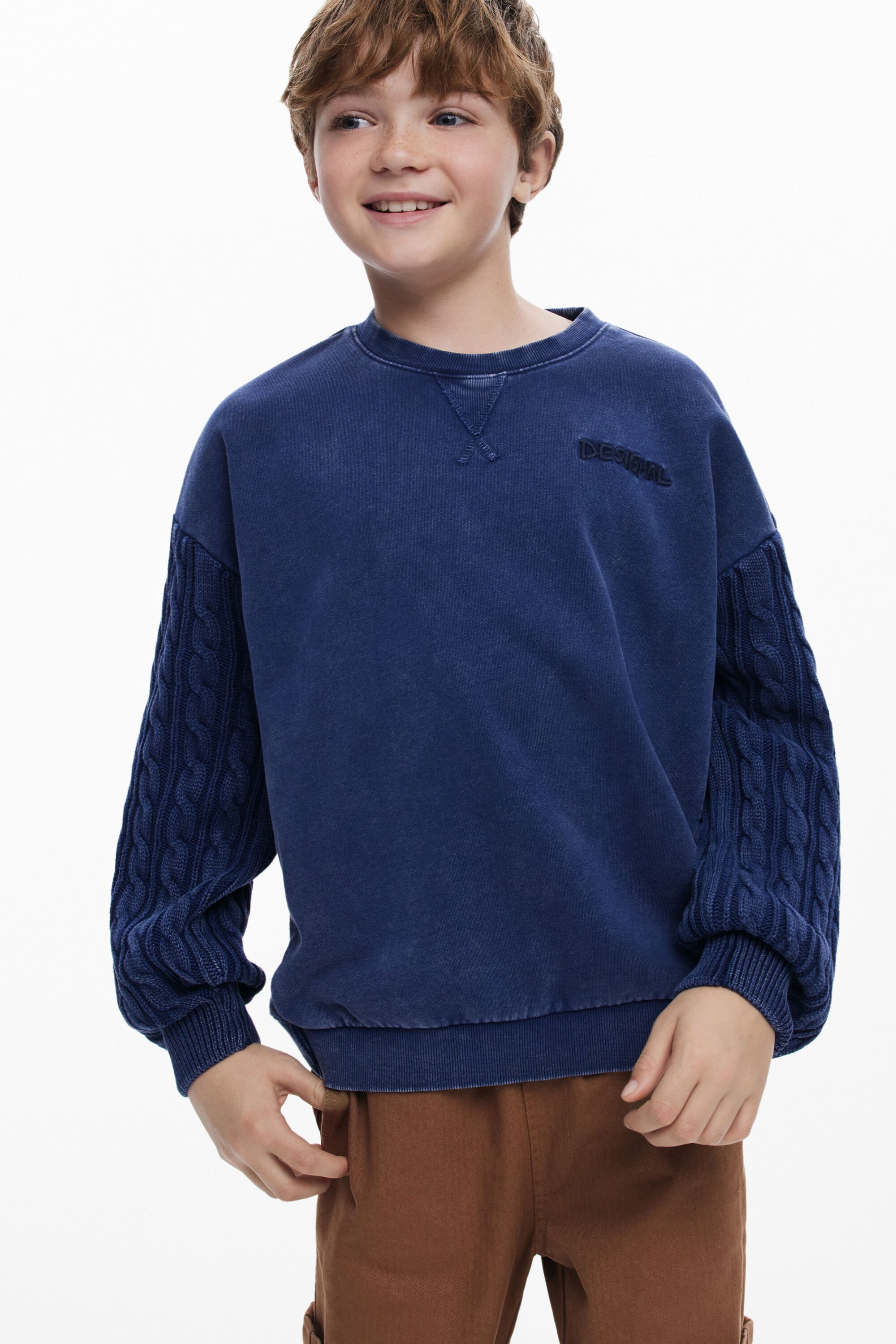 Desigual Trui met kabelgebreide mouwen - BLUE