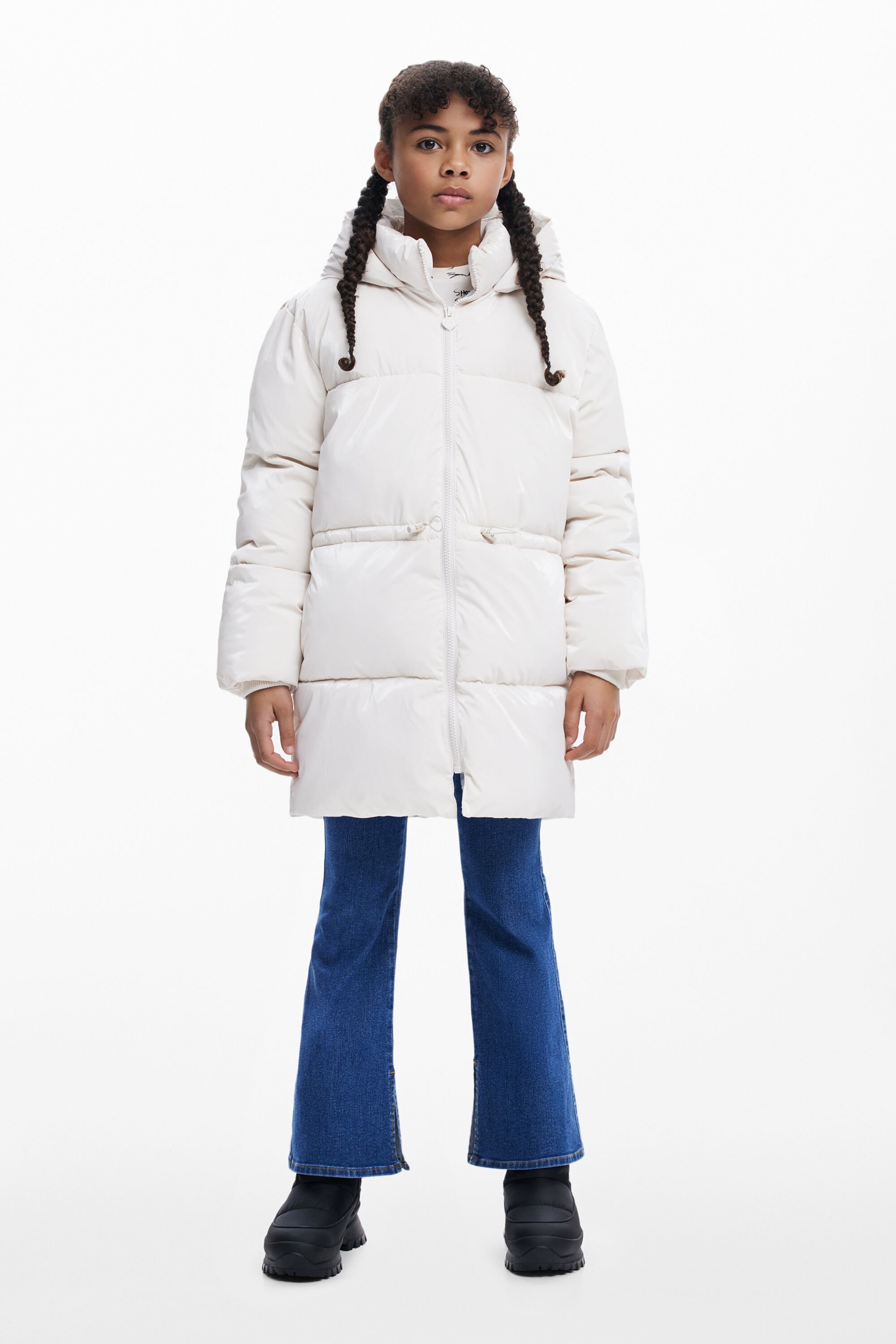 Desigual Lange glanzende gewatteerde jas - WHITE