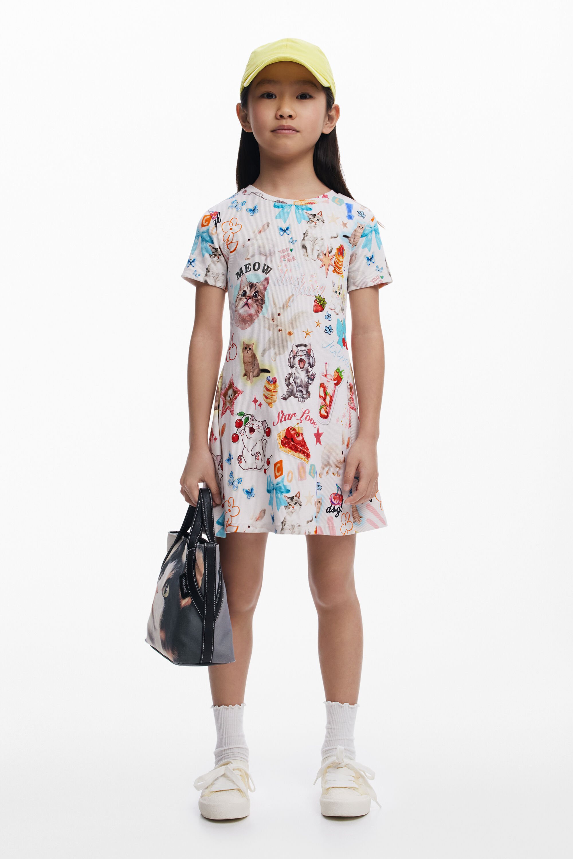 Desigual Skaterjurk katten met korte mouwen - WHITE