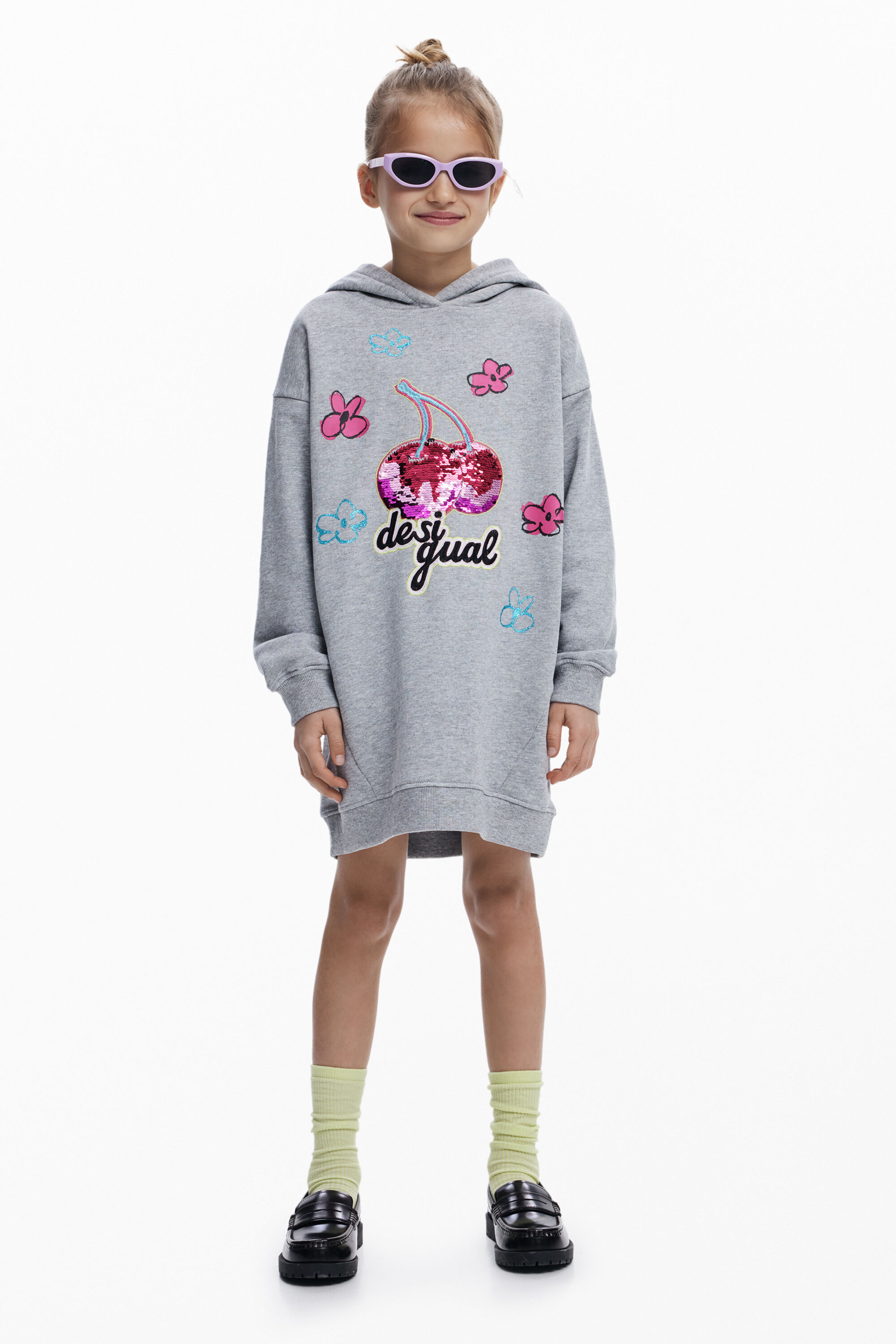 Desigual Jurk met capuchon en kersen - BLACK