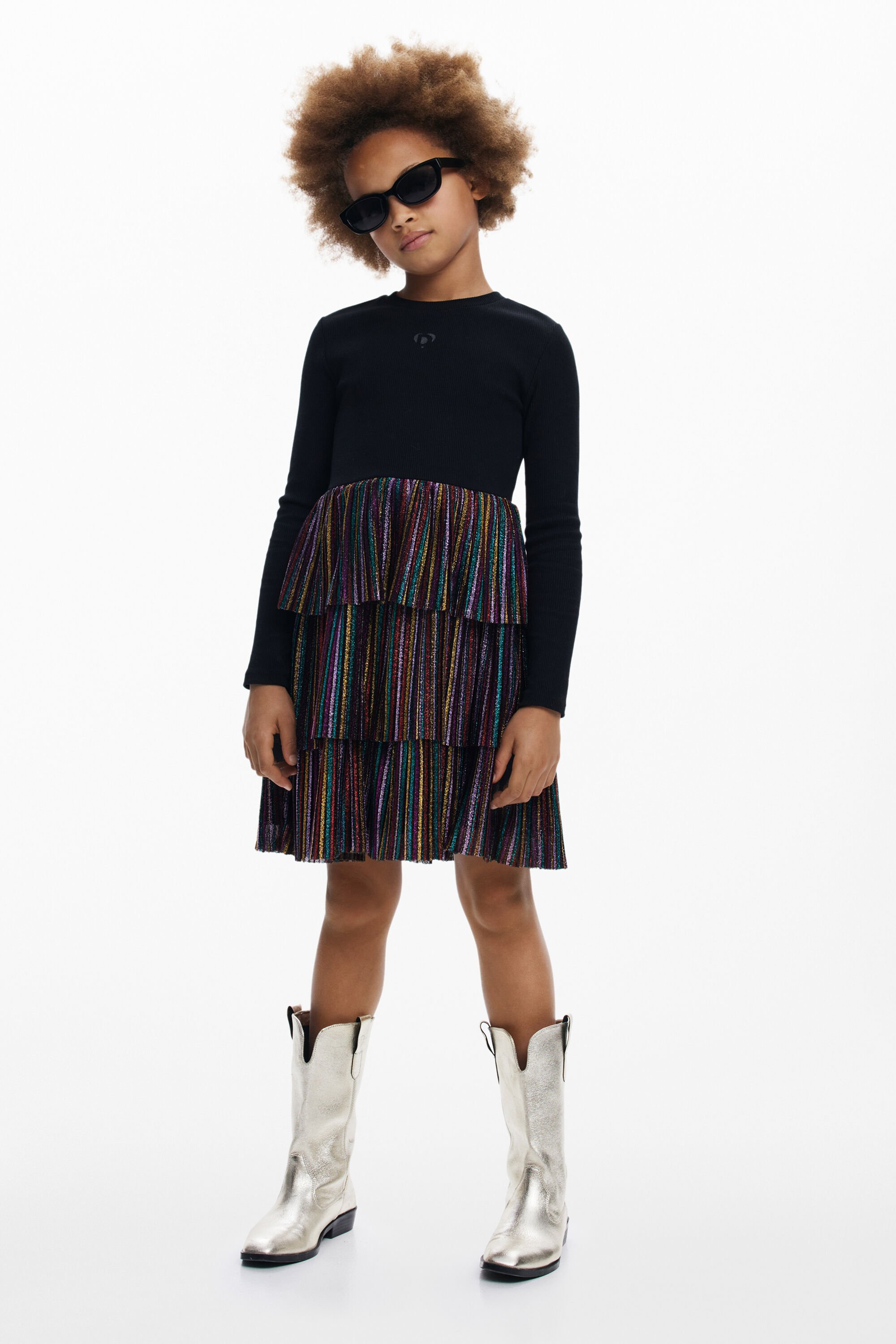 Desigual Lurex volantjurk - BLACK