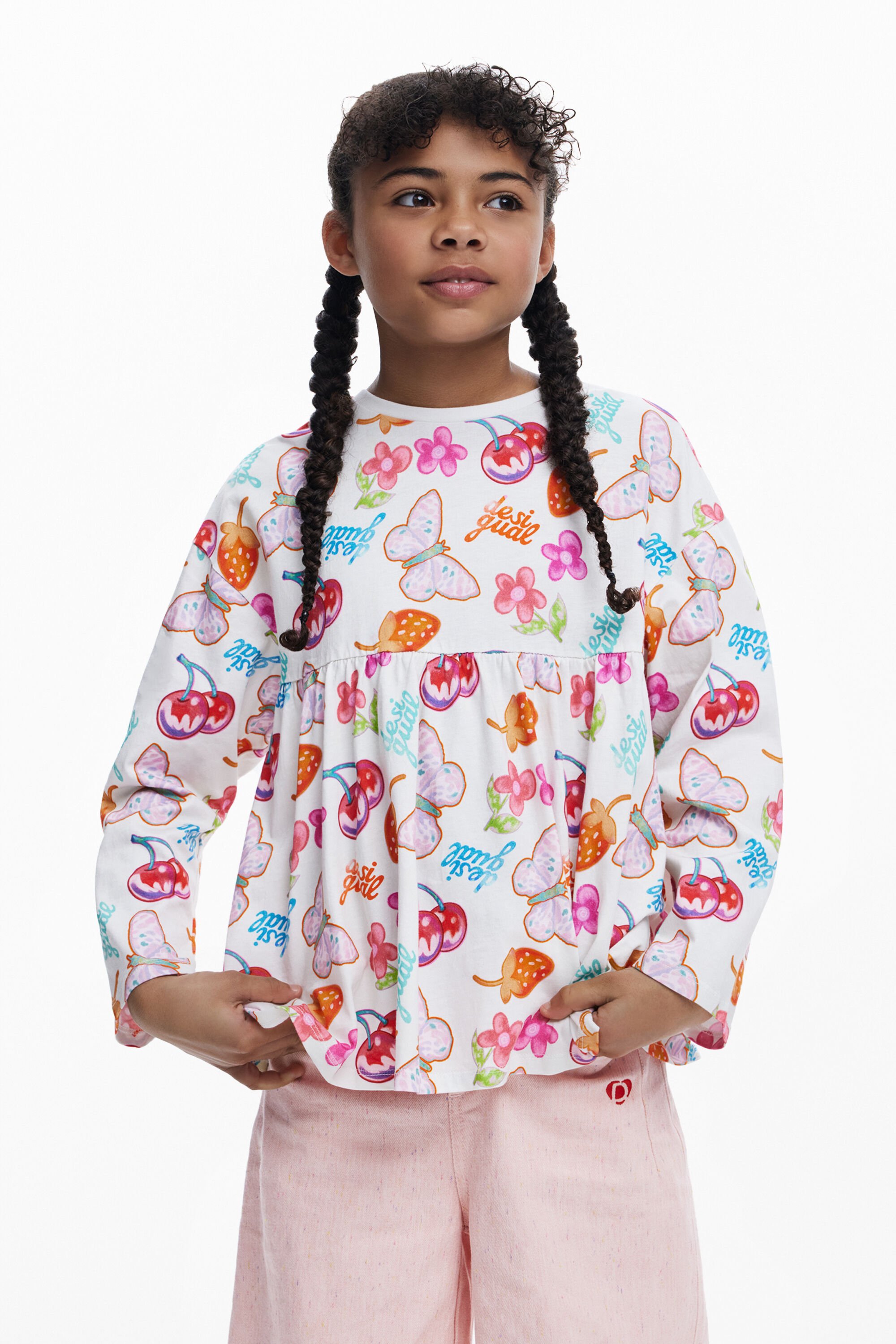 Desigual Uitlopende fruiten T-shirt - MATERIAL FINISHES