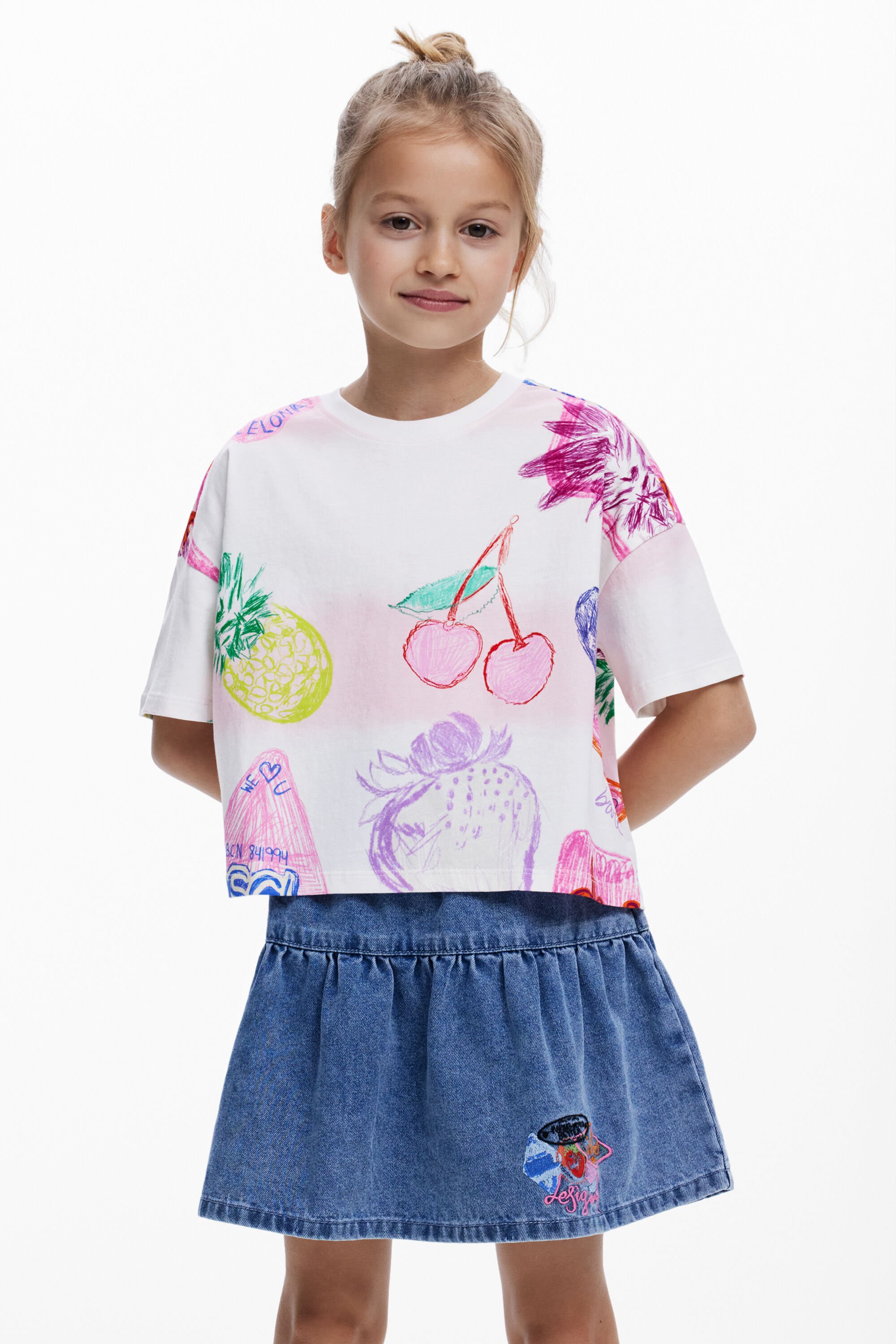 Desigual Cropped T-shirt met stempels - WHITE