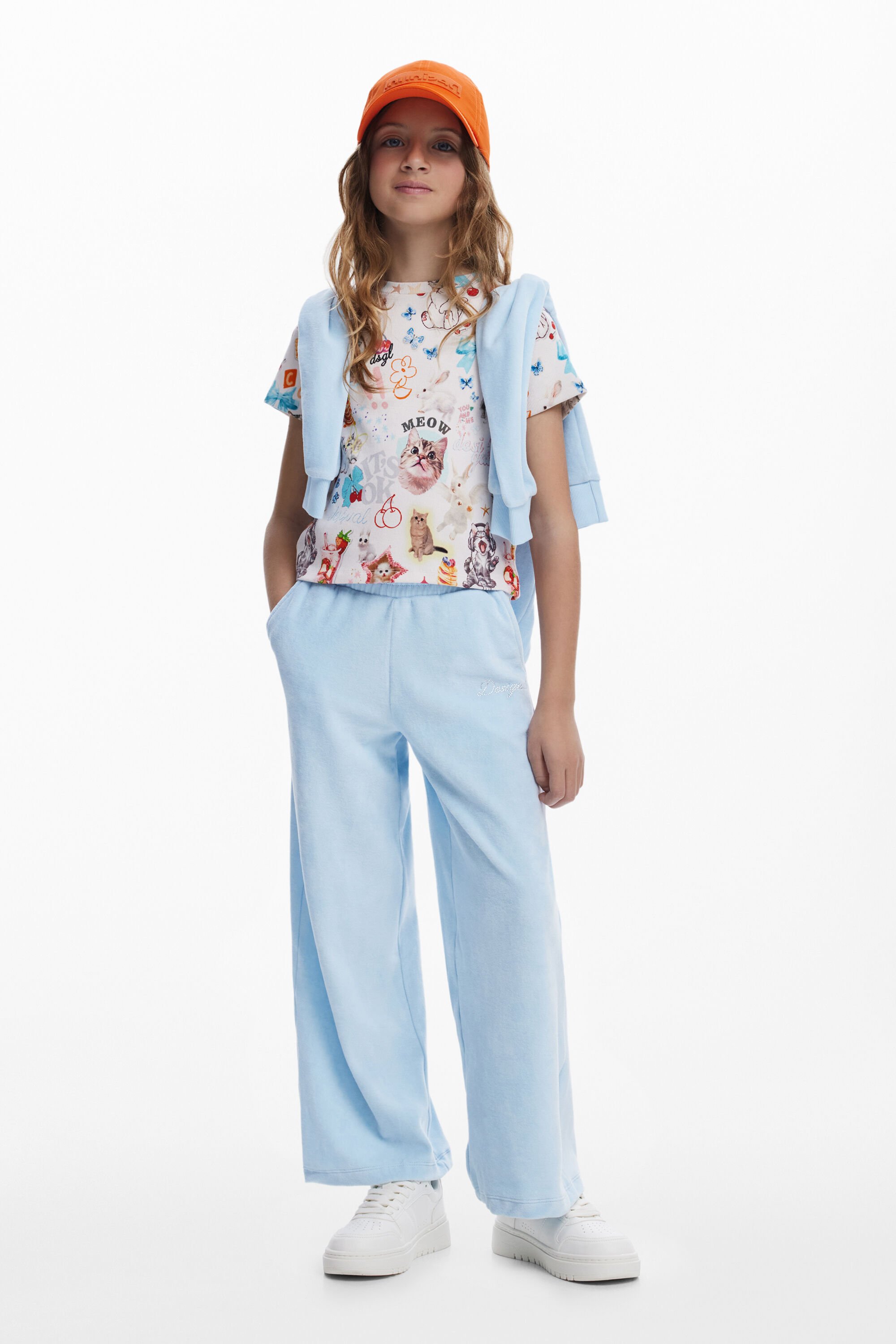 Desigual T-shirt met korte mouwen en kattenprint - WHITE