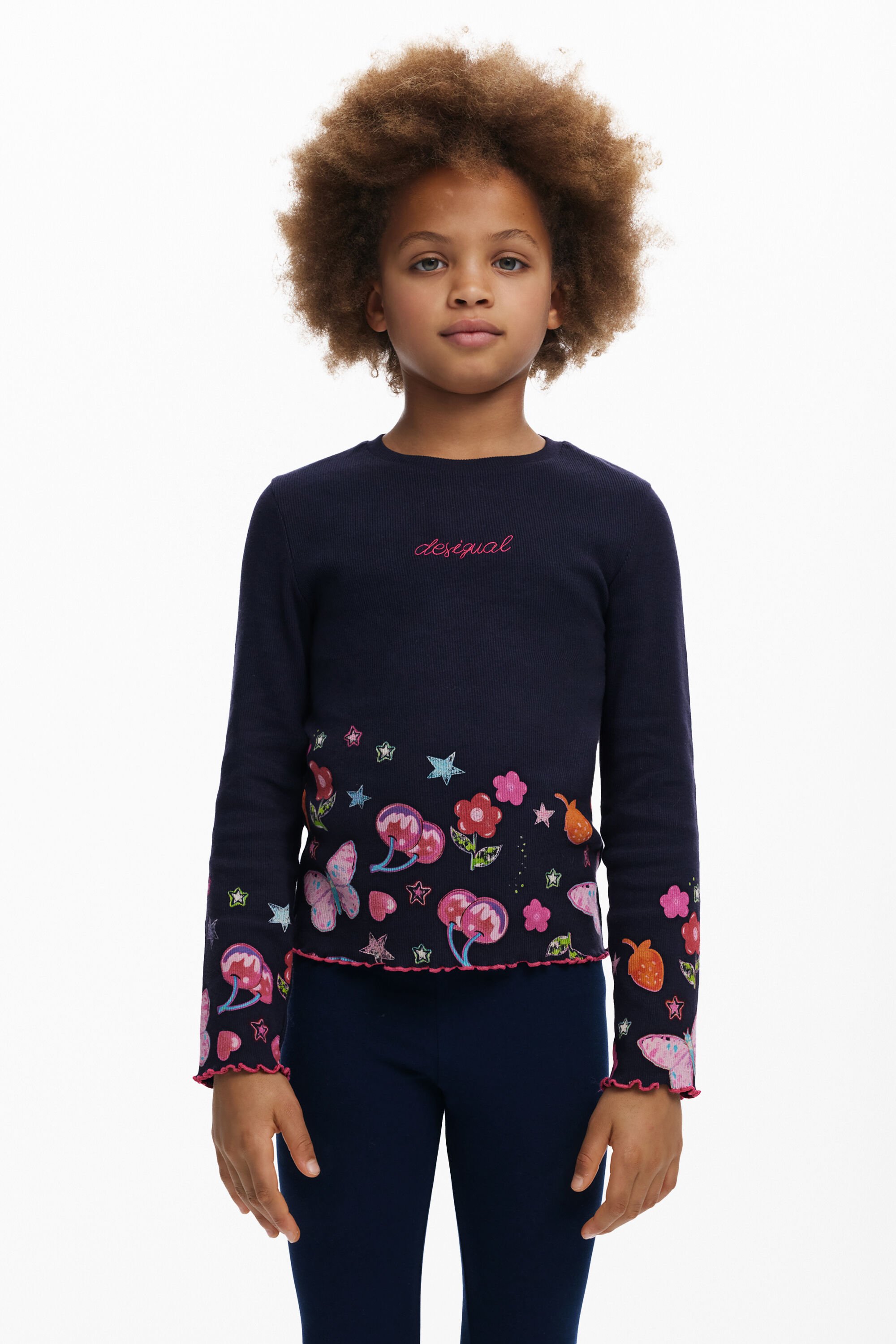 Desigual Lange mouwen T-shirt met bloemenlogo - BLUE