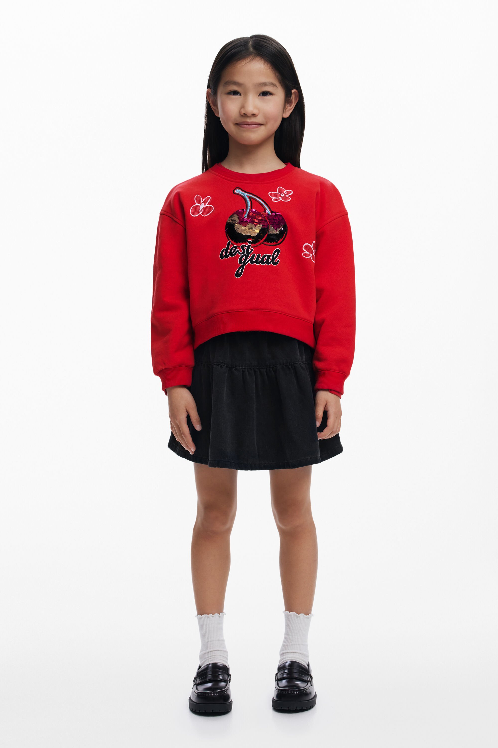 Desigual Sweatshirt met kersen en pailletten - RED