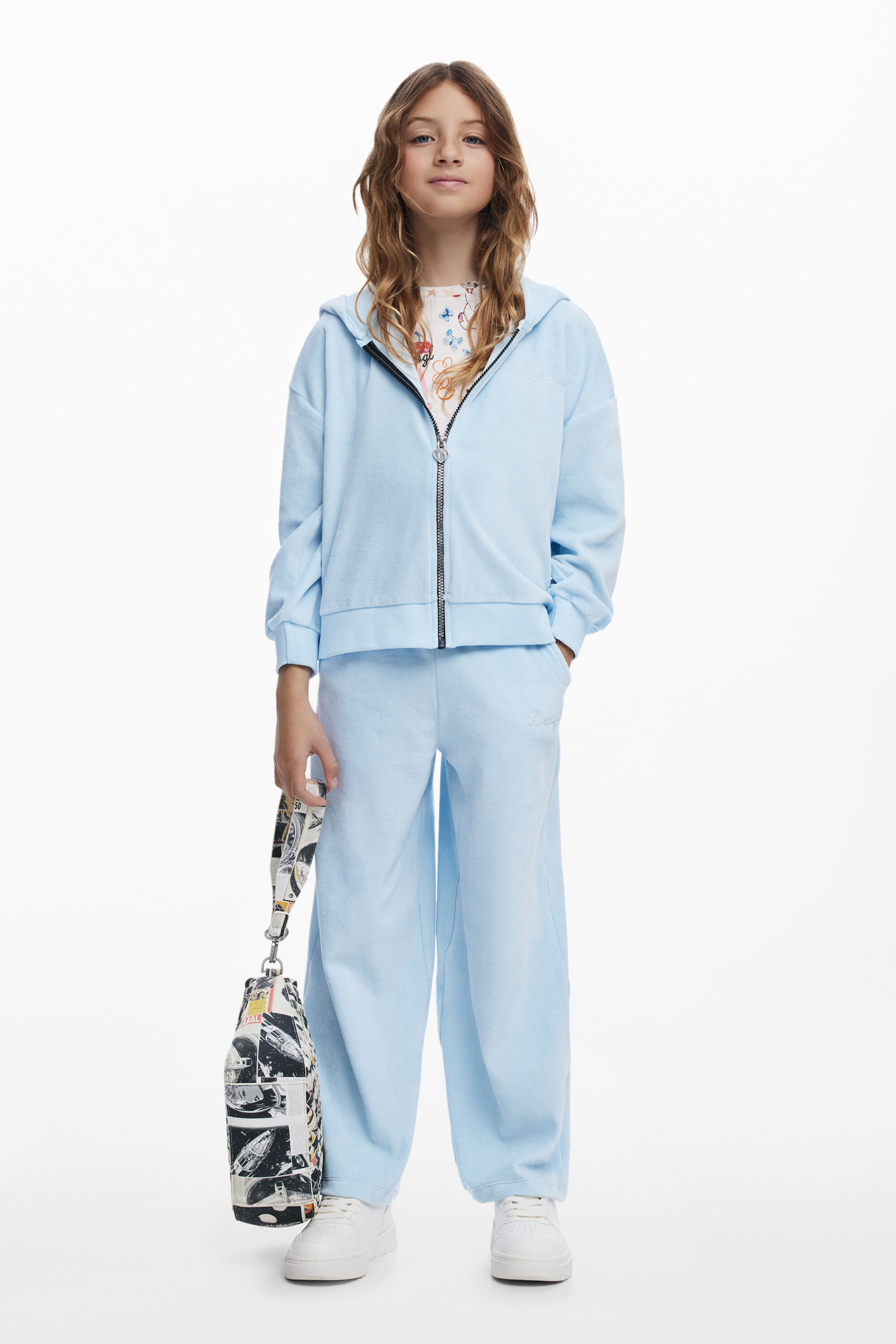 Desigual Sweatshirt met oortjes en strass-logo - BLUE