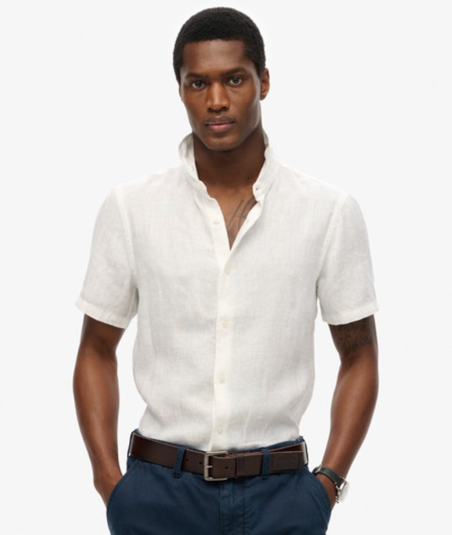 Superdry Linnen Vakantie-overhemd met Korte Mouwen White
