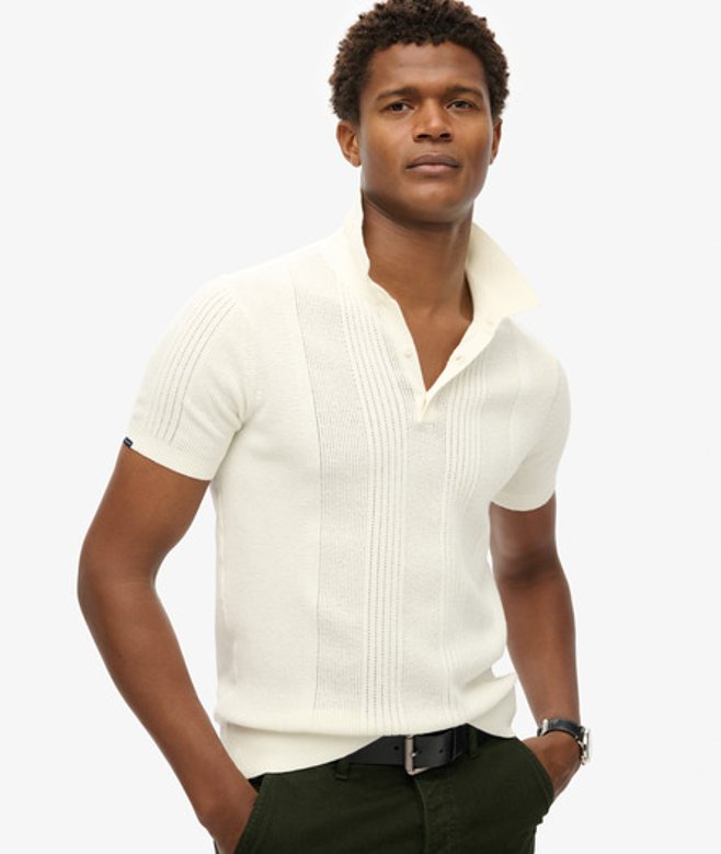 Superdry Gebreid Poloshirt met Korte Mouwen Wit