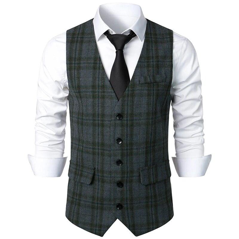 Leefona Heren Retro Vest Lente Nieuwe Aankomst V Hals Plaid Slim Fit Formeel Pak Vest Mode Heren Business Casual Heren Vest Vintage L groen