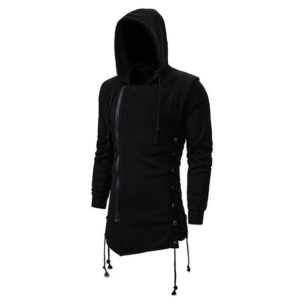 91440607MAC4DCME0U Heren Zwarte Trui Gothic Stijl Assassin's Creed Trui Donker Zwarte Capuchon Jas XXL zwart