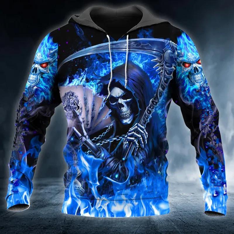 Xiao Xiang Lente Herfst Herenkleding Viking Hoodies Sweatshirt 3D Print Skull Angel Streetwear Vintage Man Pullover Jassen met lange mouwen XL