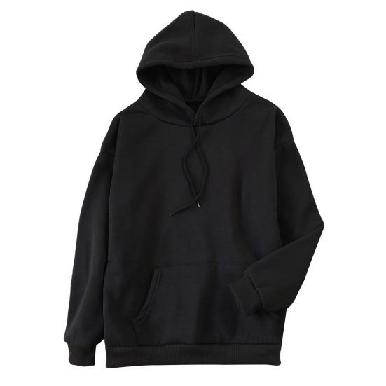 Tianhangyuan Mannen Herfst Winter Capuchon Trekkoord Sport Tops Lange mouw Voorvak Effen Kleur Loose Fit Sweatshirt Streetwear L zwart