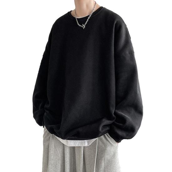 Tianhangyuan Heren herfst winter sweatshirt losse effen kleur ronde hals lange mouw dikke warme zachte unisex casual eenvoudige stijl paar top 2XL