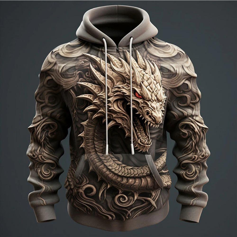 HerSight Mode Heren Capuchon Sweatshirt 3D Geprint Leeuw Draak Tijger Kruis Patroon 3D Hoodies Visueel Effect Truien 5XL