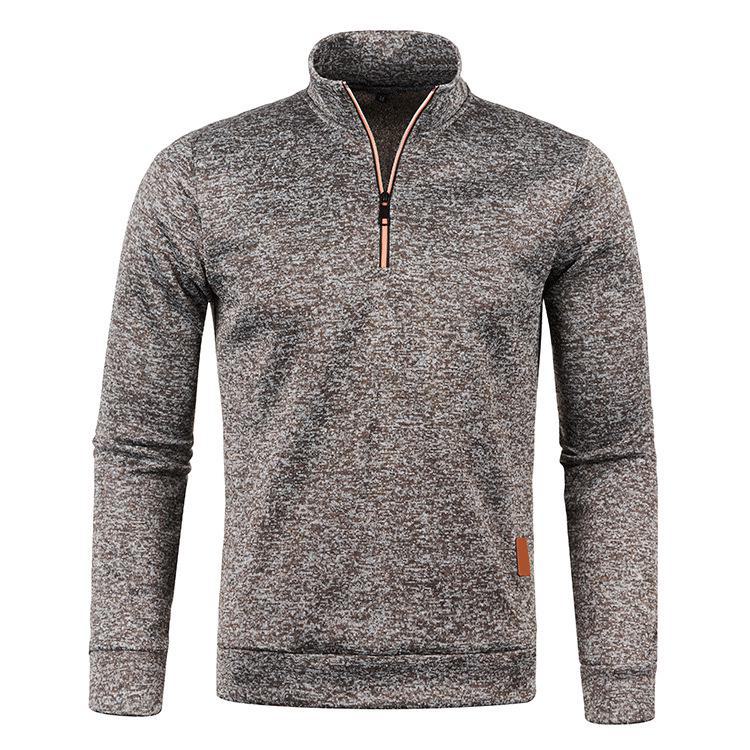 Top Men Wardrobe Trendy herentrui met rits - dun fluweel, gebreide mouwen, grote maat XL koffie