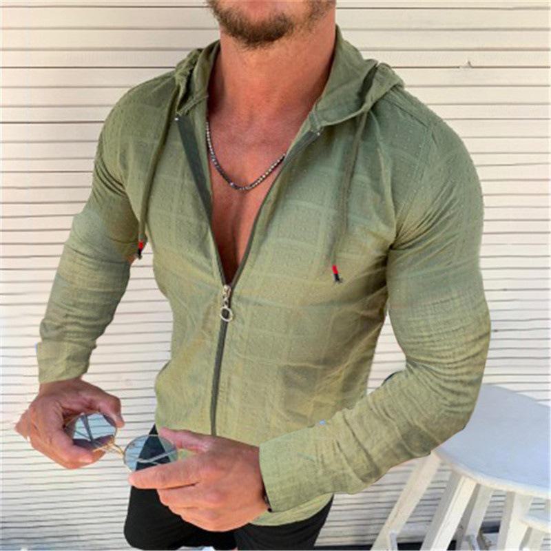 AI Supermarket Heren effenkleurig vest met capuchon - lange mouwen, geborsteld, jeugdige stijl (Zomer 2021) 3XL