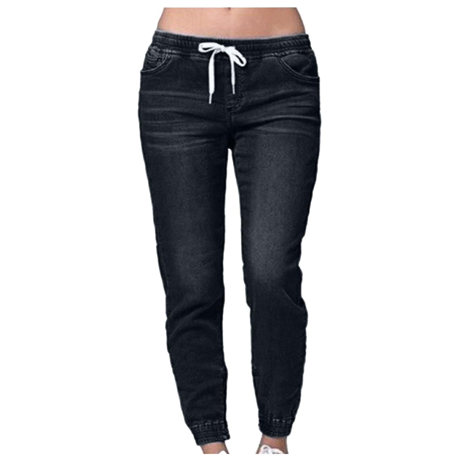 XHZ Damesmode casual mid-taille zak jeansbroek denim casual broek XXXXXL zwart