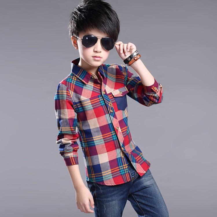 DSorothy Lente Katoenen Kinderkleding Mode Casual Knap Shirt voor Kinderen Blouses Jongens Geruite Lange Mouw Overhemden 120 rood