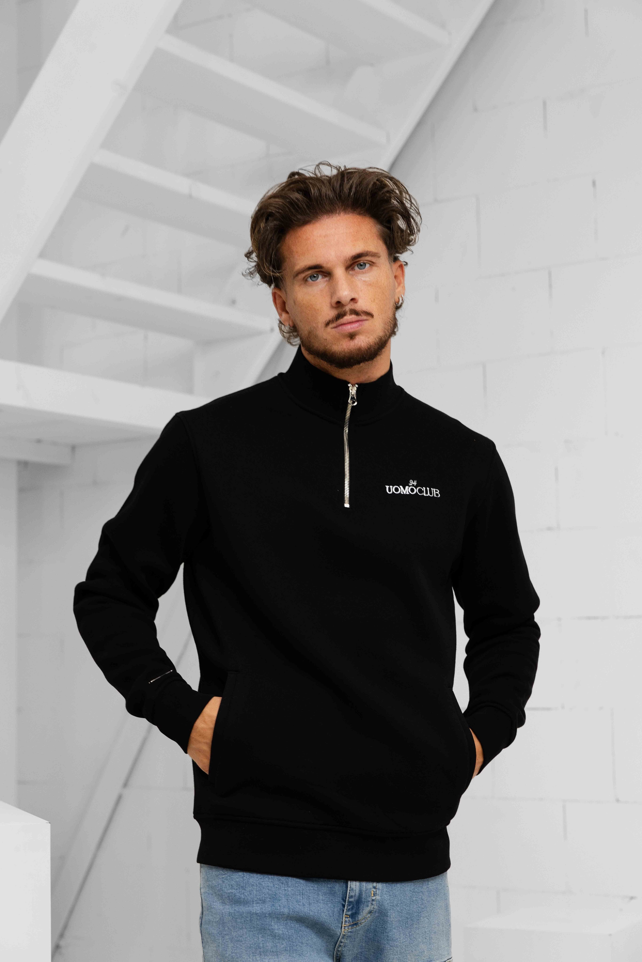 24 Uomo Club Half Zip Sweater Black