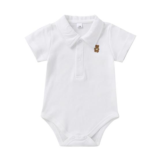 Toy Romper met kraag, ademend katoen, pasgeboren peuter babyjongen, jumpsuit met korte mouwen voor thuis 50cm wit
