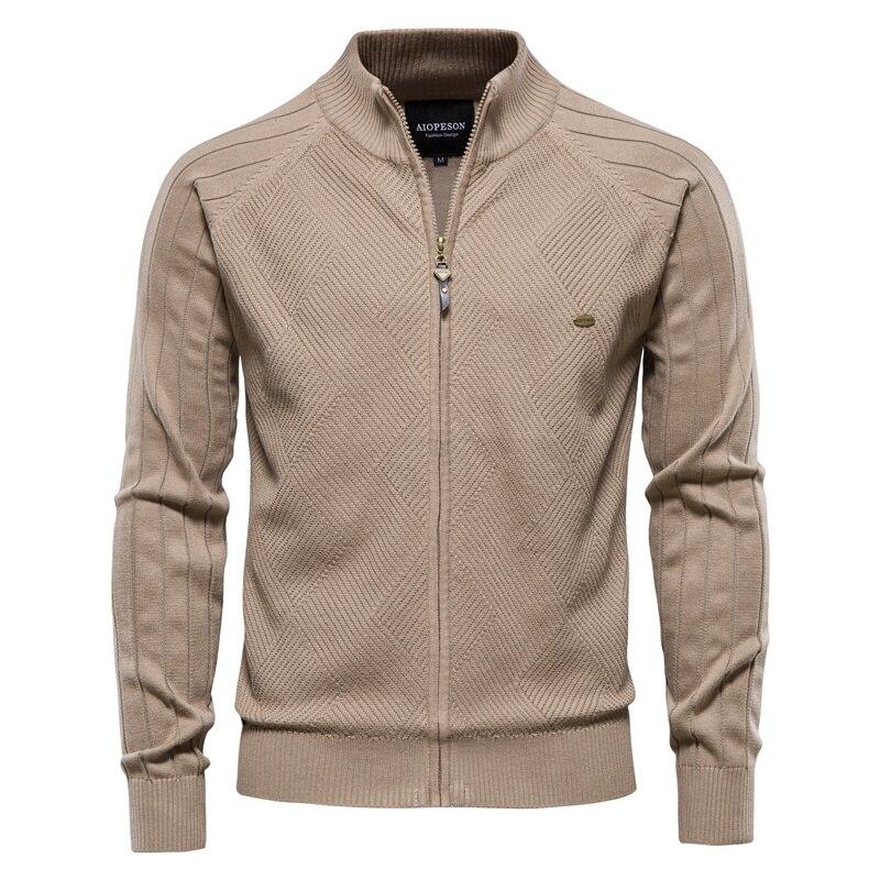 AIOPESON Men Fashion AIOPESON Argyle Effen Kleur Vest Mannen Casual Kwaliteit Rits Katoen Winter Heren Truien Mode Basic Vesten voor Mannen M 55-65 kg kaki